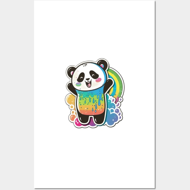 Cute Cartoon Panda Rainbow Colourful Funny Kawaii Wall Art by kiddo200